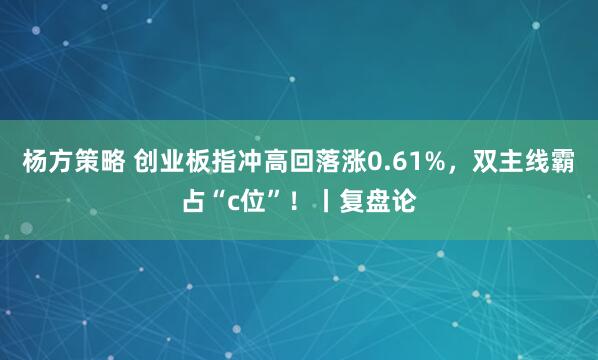 杨方策略 创业板指冲高回落涨0.61%，双主线霸占“c位”！丨复盘论
