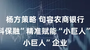 杨方策略 句容农商银行：“科保融”精准赋能“小巨人”企业
